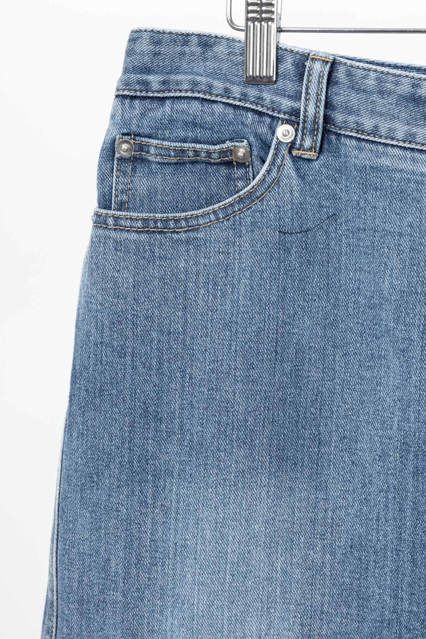 Tibi Classic Blue Wash Denim Midi Skirt