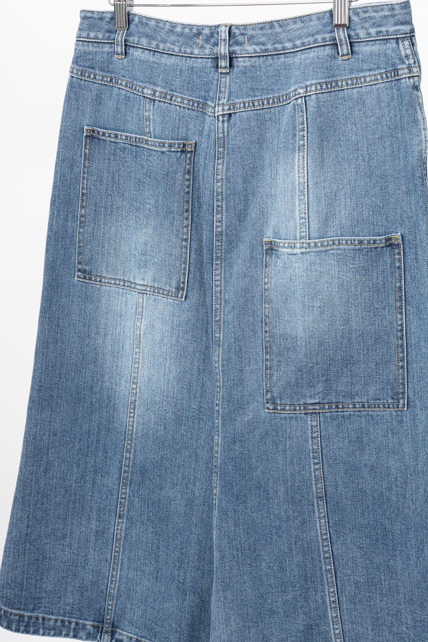 Tibi Classic Blue Wash Denim Midi Skirt