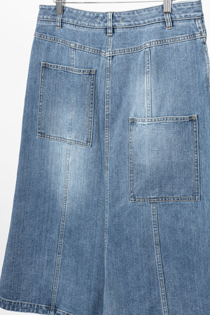 Tibi Classic Blue Wash Denim Midi Skirt