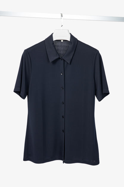 Tibi Navy Harlow Jersey Slim Short Sleeve Shirt