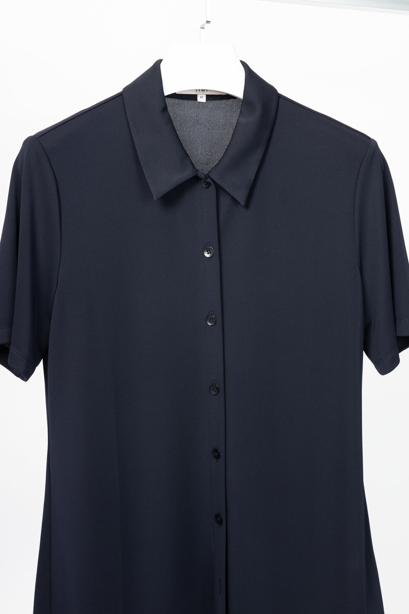 Tibi Navy Harlow Jersey Slim Short Sleeve Shirt