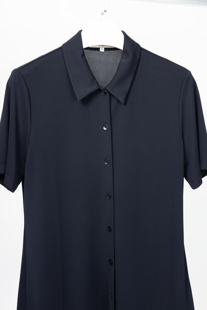 Tibi Navy Harlow Jersey Slim Short Sleeve Shirt