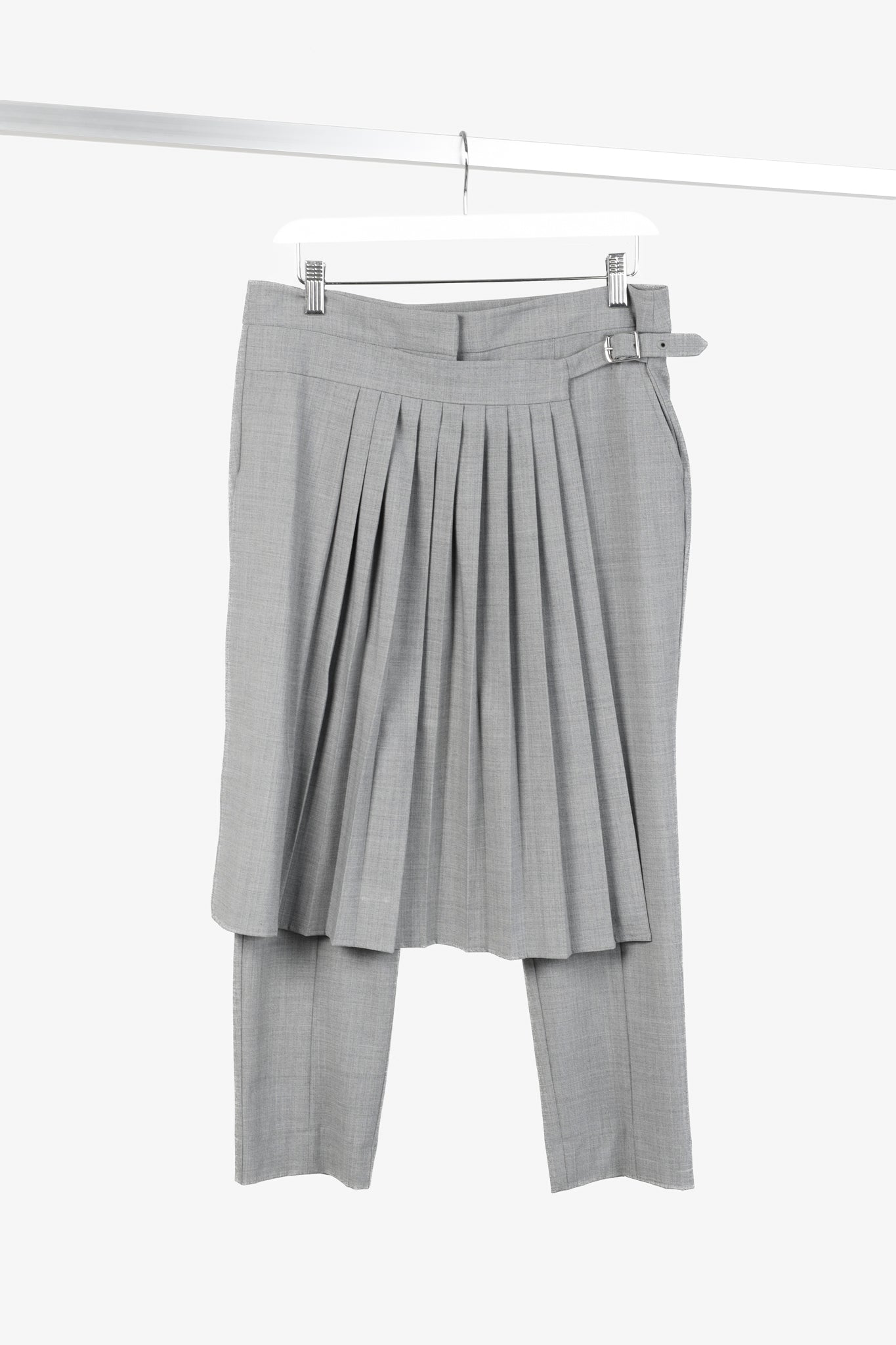 Tibi Grey Stretch-Wool Layered-Pleated Pants