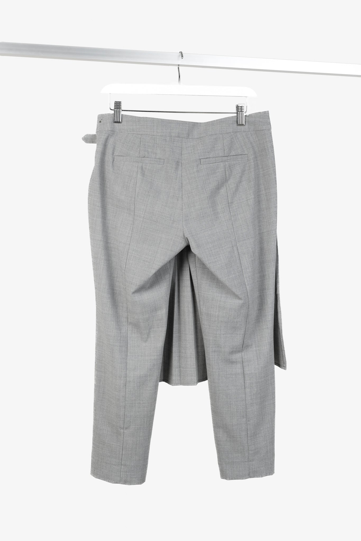 Tibi Grey Stretch-Wool Layered-Pleated Pants