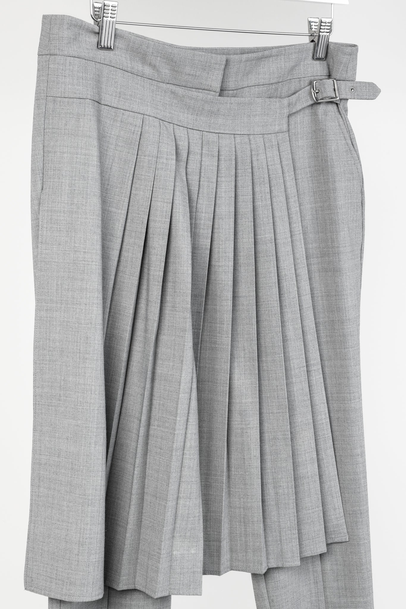 Tibi Grey Stretch-Wool Layered-Pleated Pants