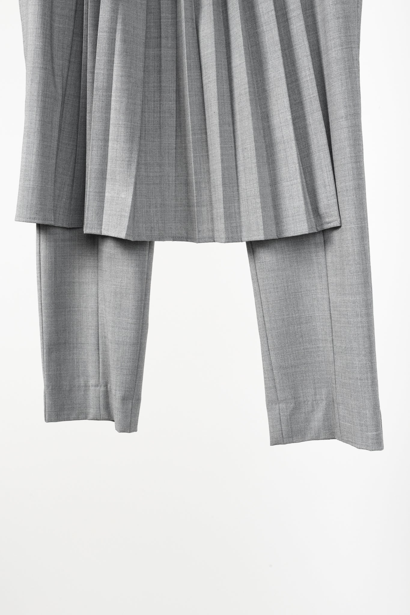 Tibi Grey Stretch-Wool Layered-Pleated Pants