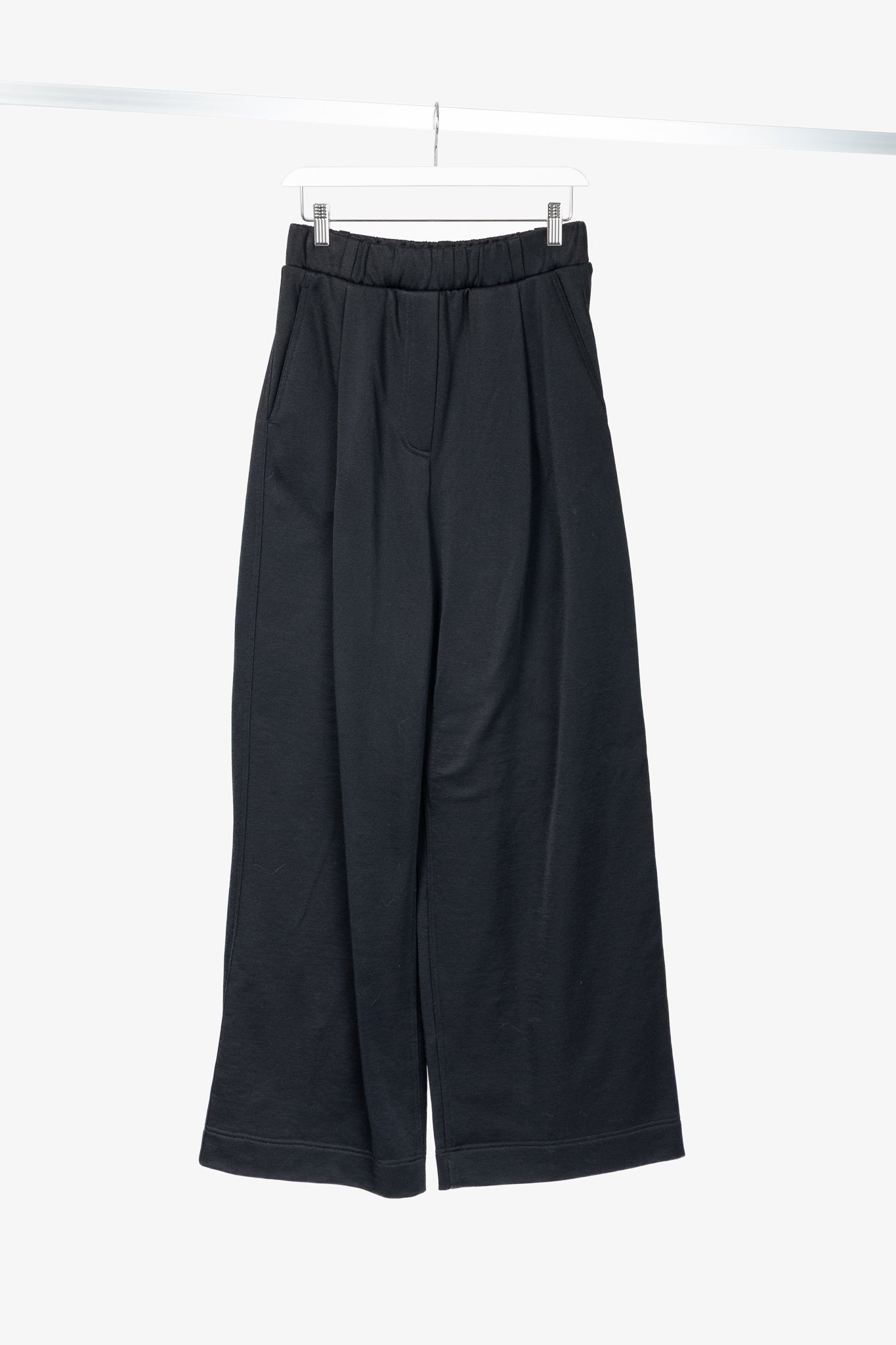 Tibi Black Silk Terry Pleated Pull On Pant