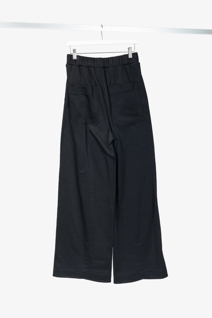 Tibi Black Silk Terry Pleated Pull On Pant
