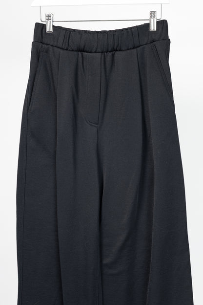 Tibi Black Silk Terry Pleated Pull On Pant