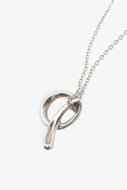 Tiffany & Co. Elsa Peretti Alphabet Letter A Pendant 925 Sterling Silver Necklace