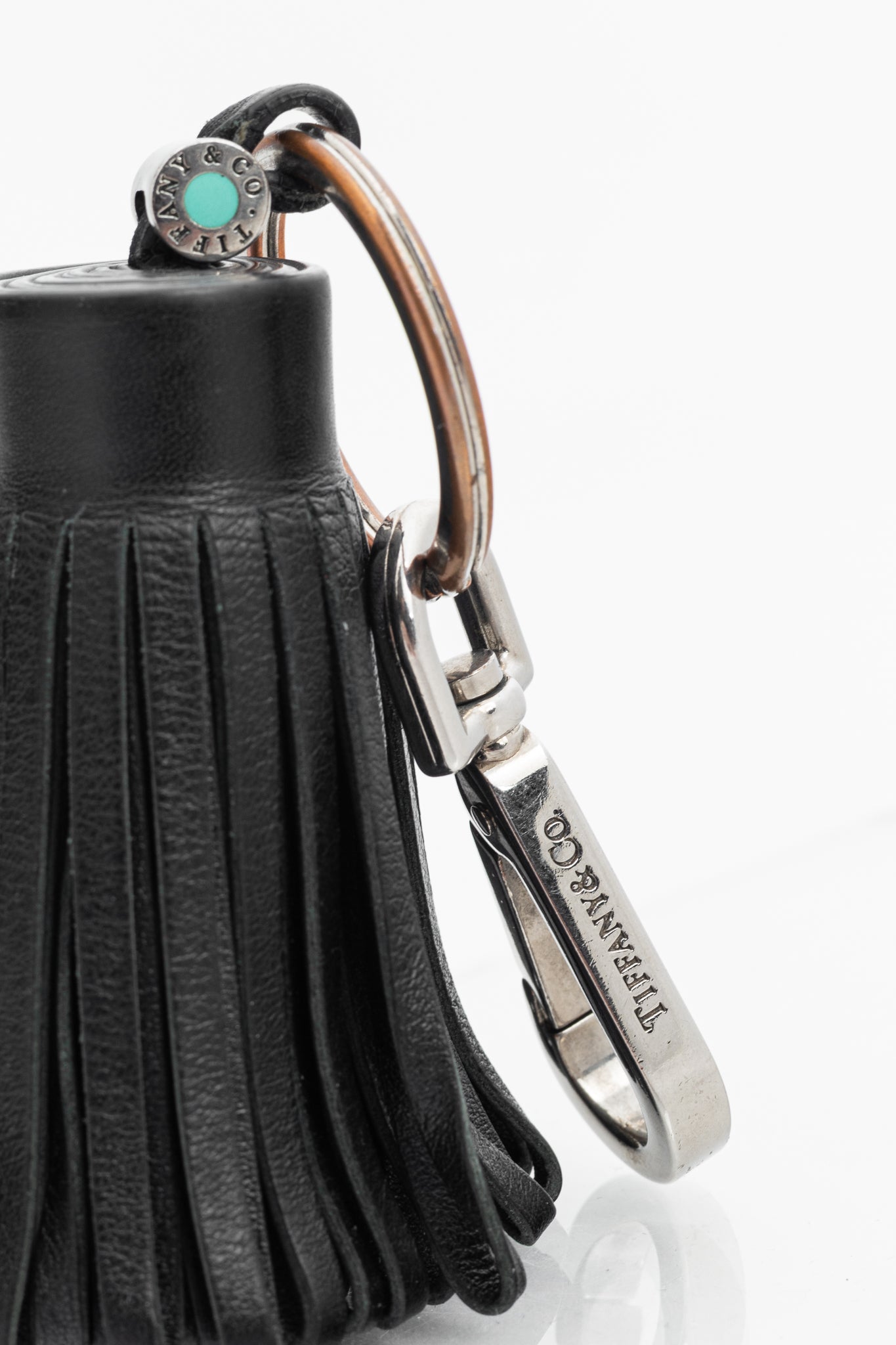 Tiffany & Co. Black Leather Fringe Tassel Keychain