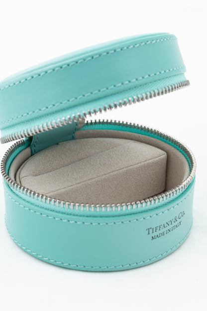 Tiffany & Co. Leather Tiffany Blue Round Jewelry Case