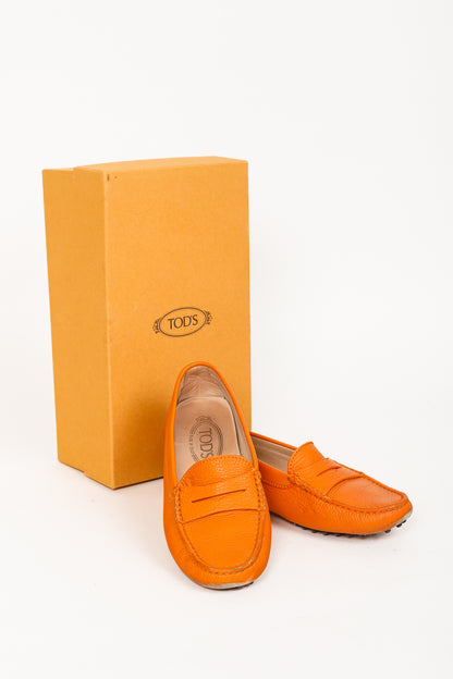 Tod’s Gommino Orange Pebbled Leather Driving Shoes