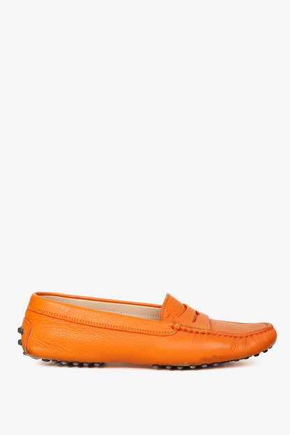 Tod’s Gommino Orange Pebbled Leather Driving Shoes