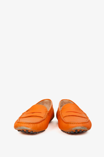 Tod’s Gommino Orange Pebbled Leather Driving Shoes