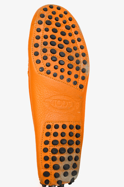 Tod’s Gommino Orange Pebbled Leather Driving Shoes