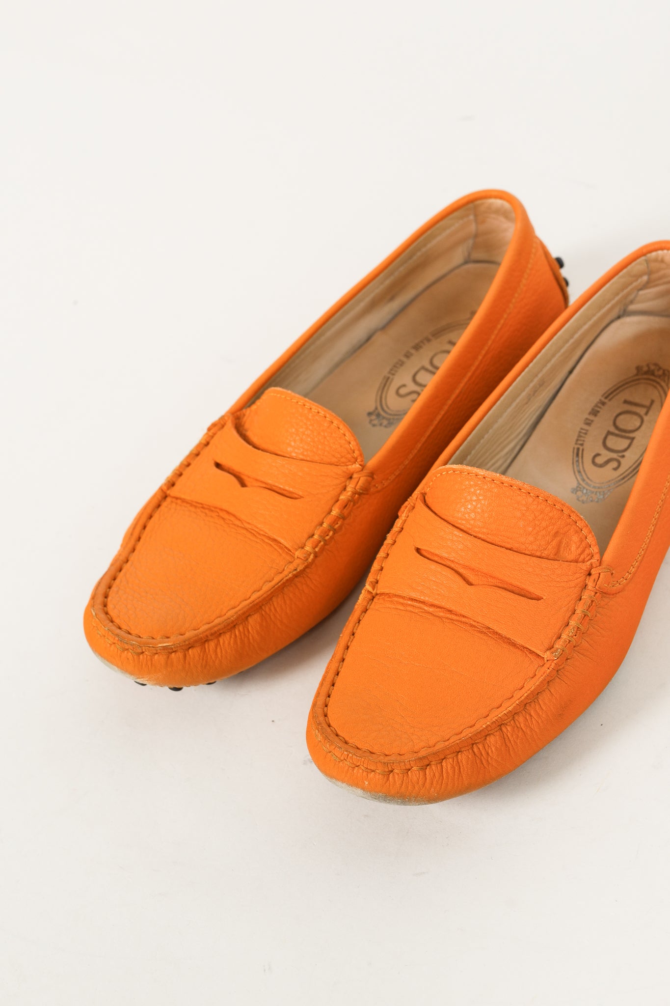 Tod’s Gommino Orange Pebbled Leather Driving Shoes