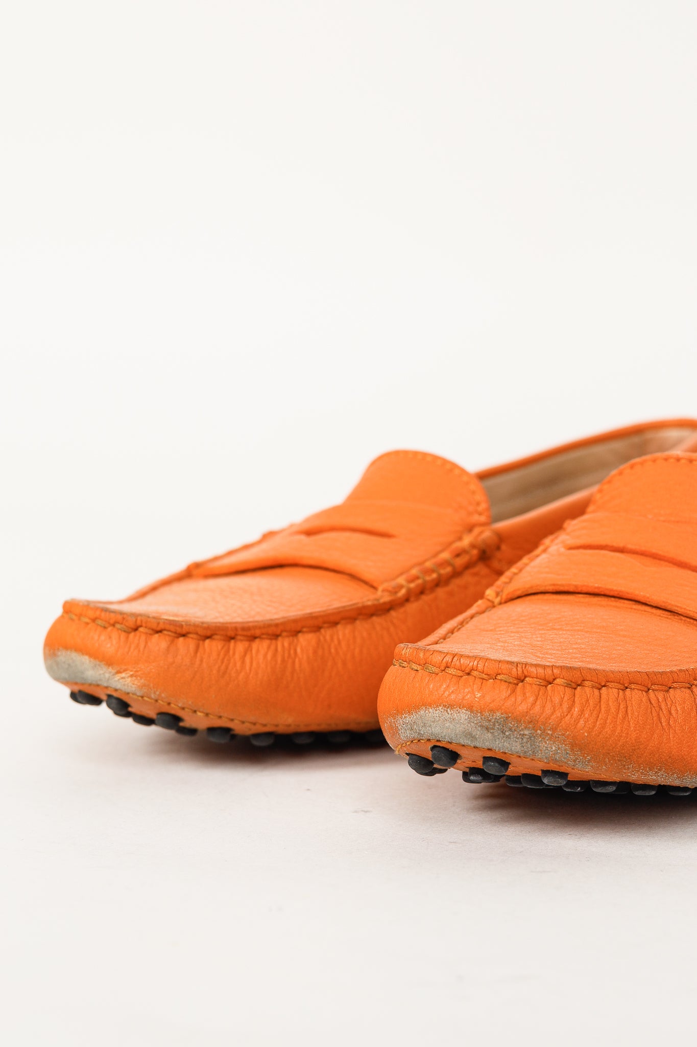 Tod’s Gommino Orange Pebbled Leather Driving Shoes