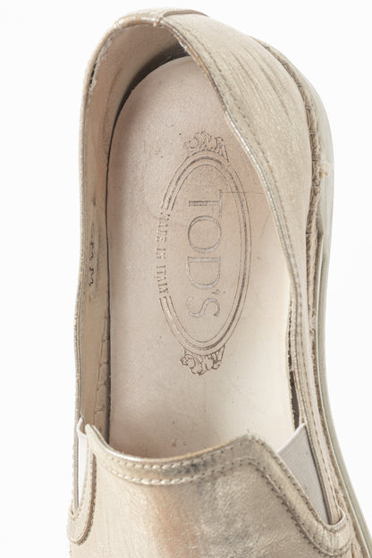 Tod's SS18 Metallic Gold Leather Espadrille Slip-On Sneakers