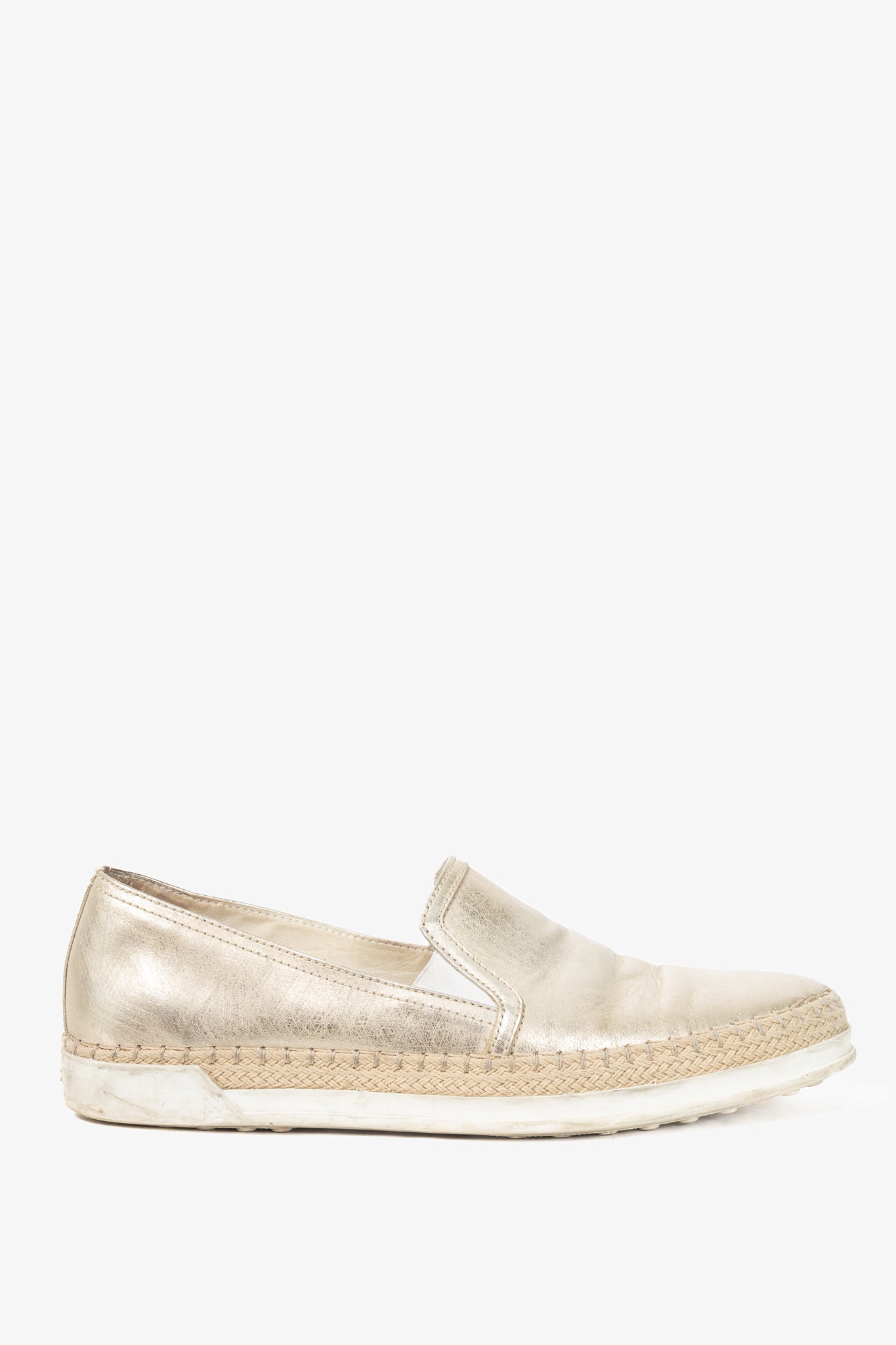 Tod's SS18 Metallic Gold Leather Espadrille Slip-On Sneakers