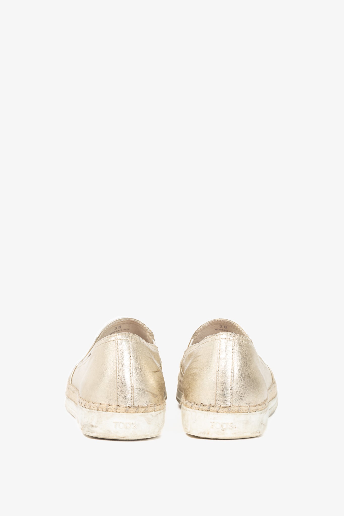 Tod's SS18 Metallic Gold Leather Espadrille Slip-On Sneakers