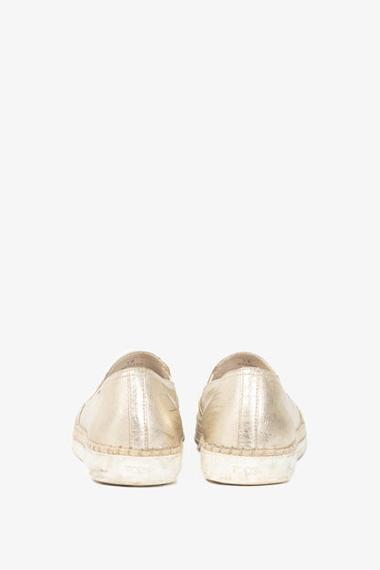 Tod's SS18 Metallic Gold Leather Espadrille Slip-On Sneakers