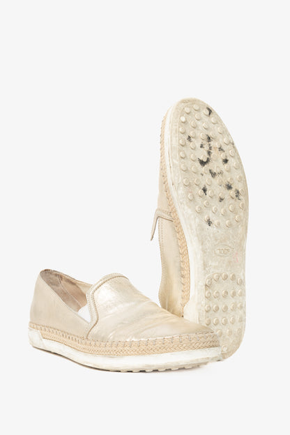 Tod's SS18 Metallic Gold Leather Espadrille Slip-On Sneakers