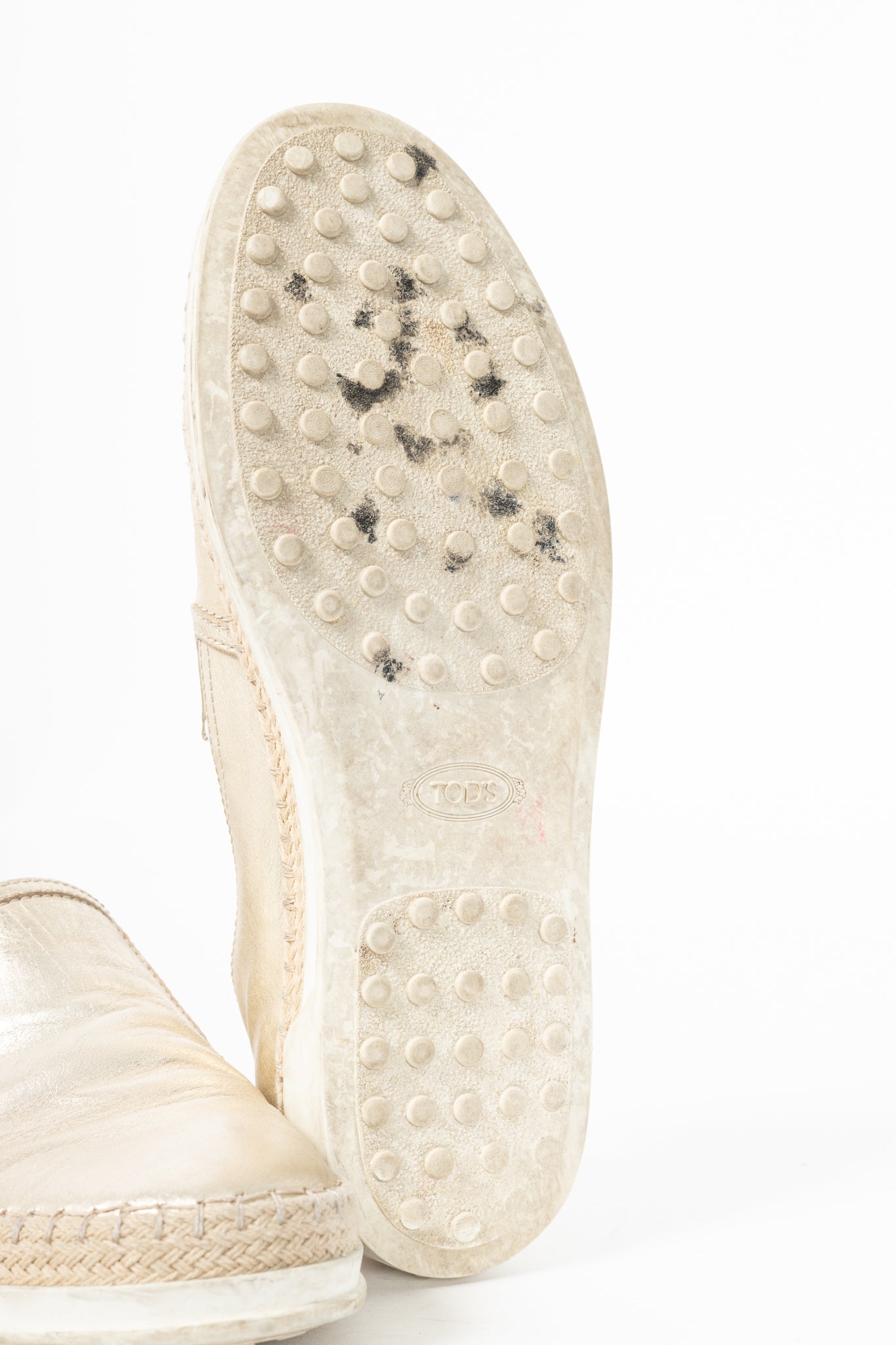 Tod's SS18 Metallic Gold Leather Espadrille Slip-On Sneakers