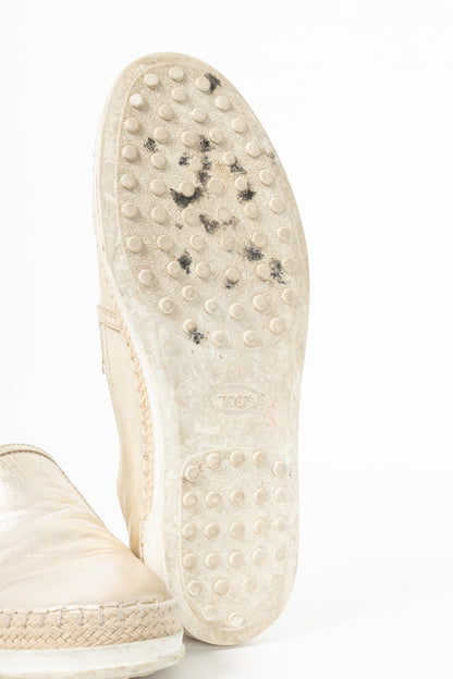 Tod's SS18 Metallic Gold Leather Espadrille Slip-On Sneakers