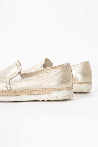Tod's SS18 Metallic Gold Leather Espadrille Slip-On Sneakers