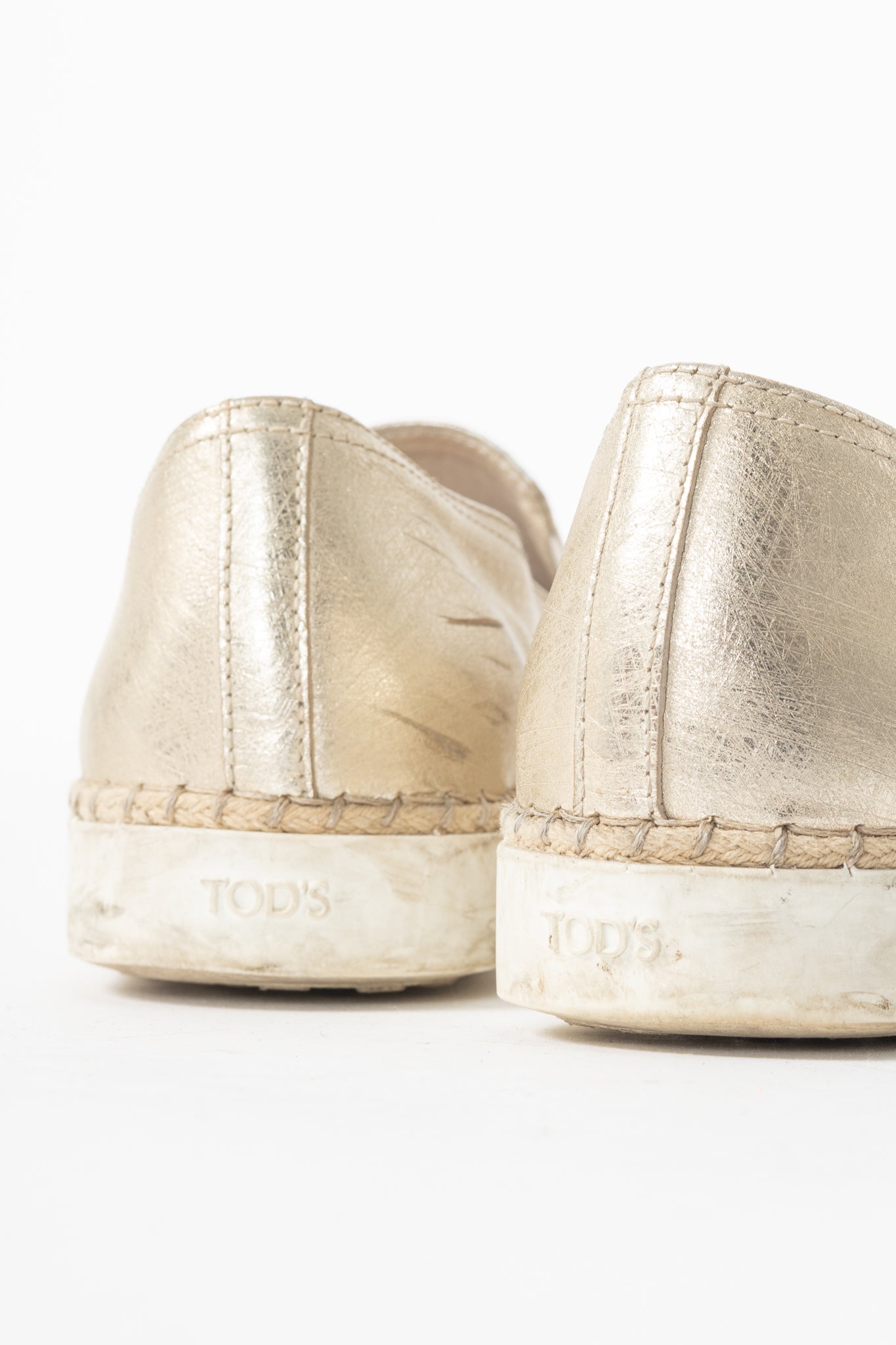 Tod's SS18 Metallic Gold Leather Espadrille Slip-On Sneakers