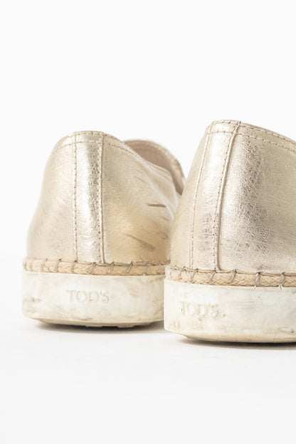Tod's SS18 Metallic Gold Leather Espadrille Slip-On Sneakers