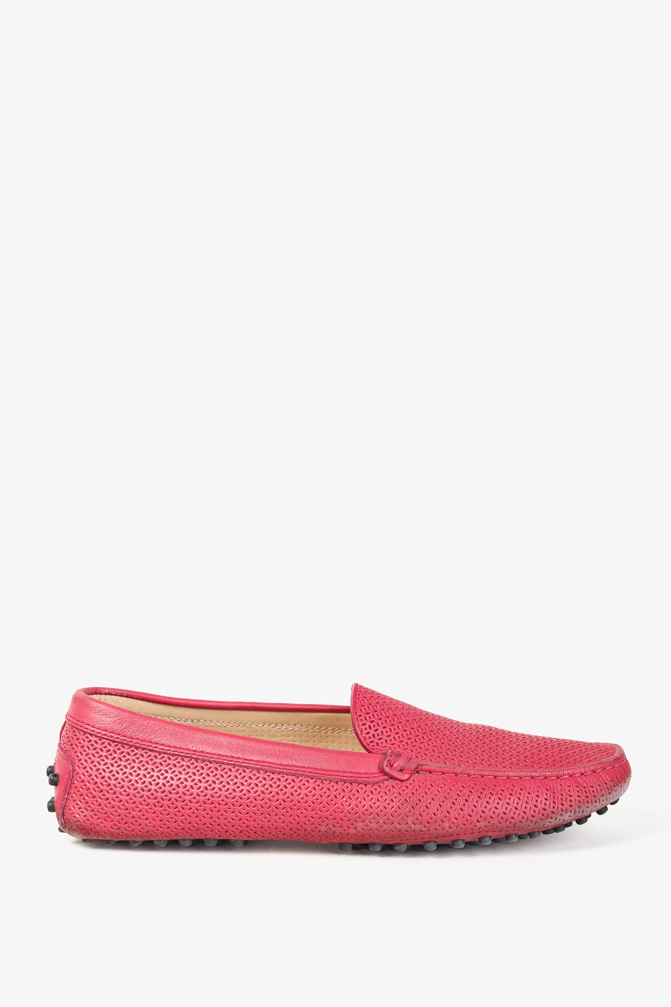 Tod's Pink Textured-Leather Gommino Driving Loafers