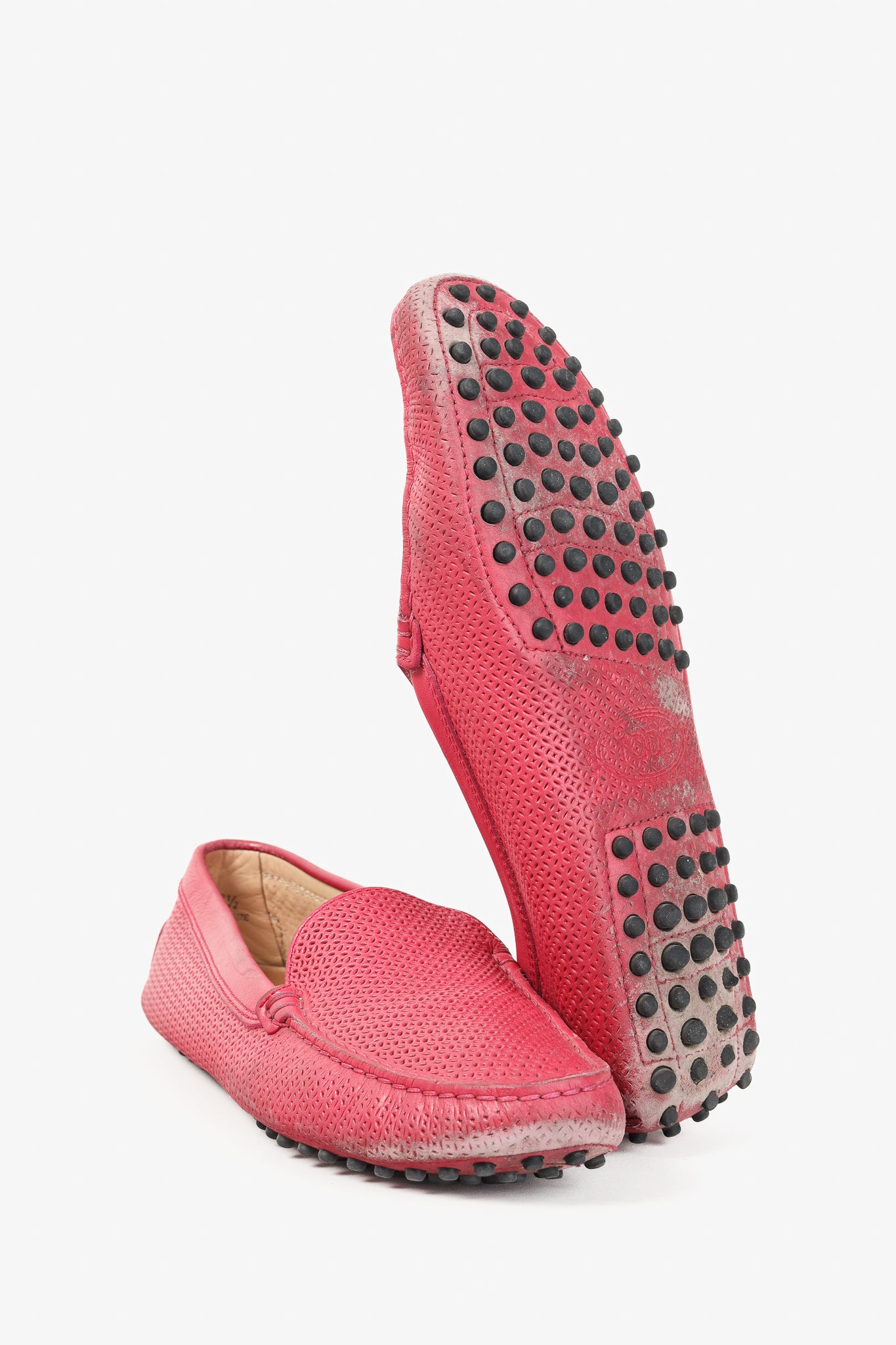 Tod's Pink Textured-Leather Gommino Driving Loafers