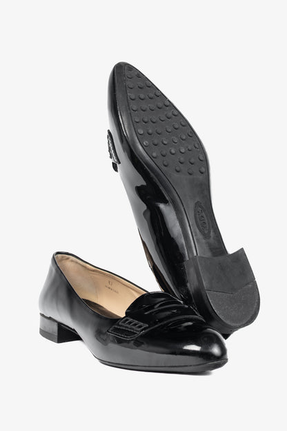 Tod’s Black Patent-Leather Pointed-Toe Penny Loafers