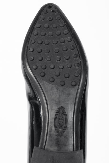 Tod’s Black Patent-Leather Pointed-Toe Penny Loafers