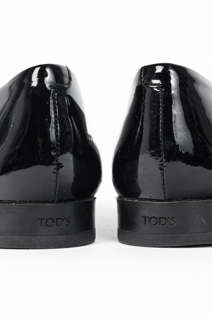Tod’s Black Patent-Leather Pointed-Toe Penny Loafers