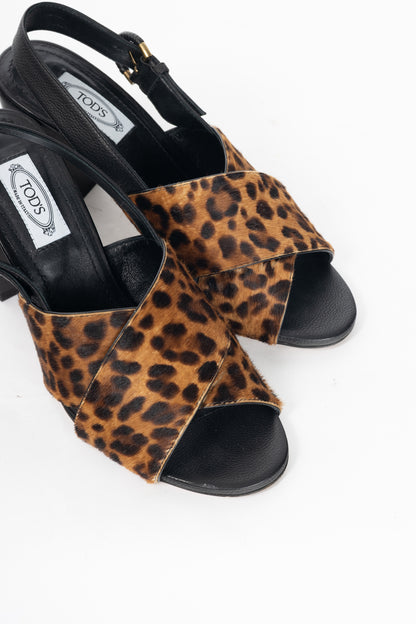 Tod's Leopard-Print Pony Hair Criss-Cross Sandals