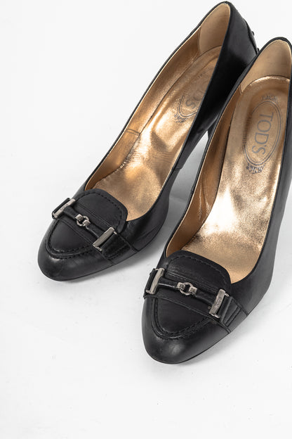 Tod’s Black Leather Horsebit Pumps