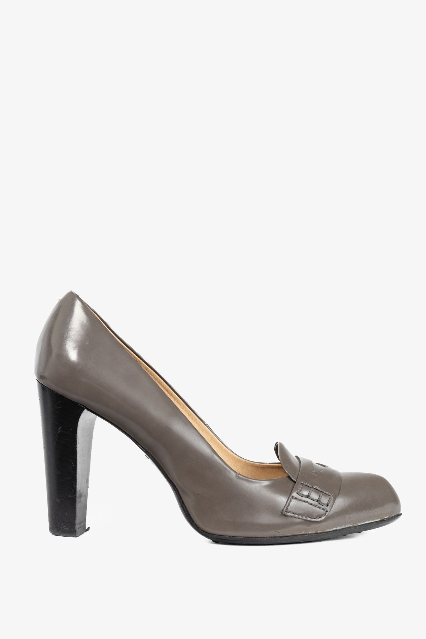 Tod’s Taupe Buffed-Leather Penny-Loafer Pumps