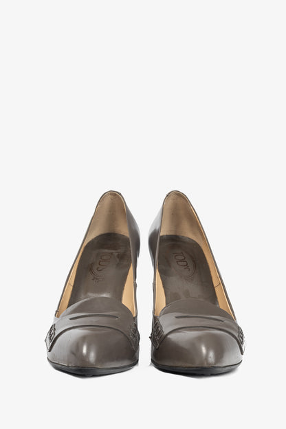Tod’s Taupe Buffed-Leather Penny-Loafer Pumps