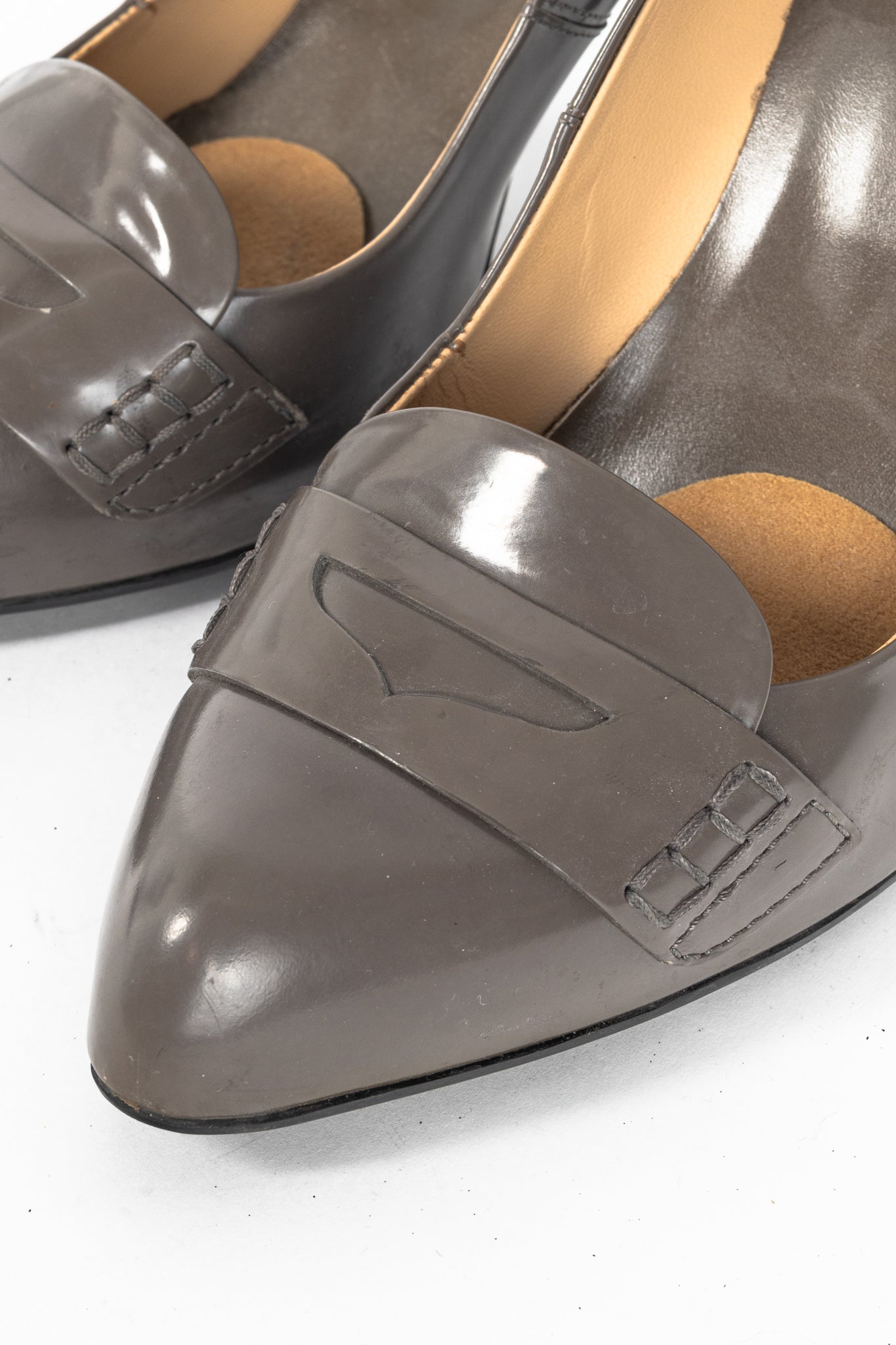 Tod’s Taupe Buffed-Leather Penny-Loafer Pumps