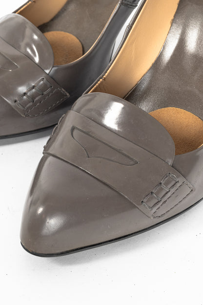 Tod’s Taupe Buffed-Leather Penny-Loafer Pumps