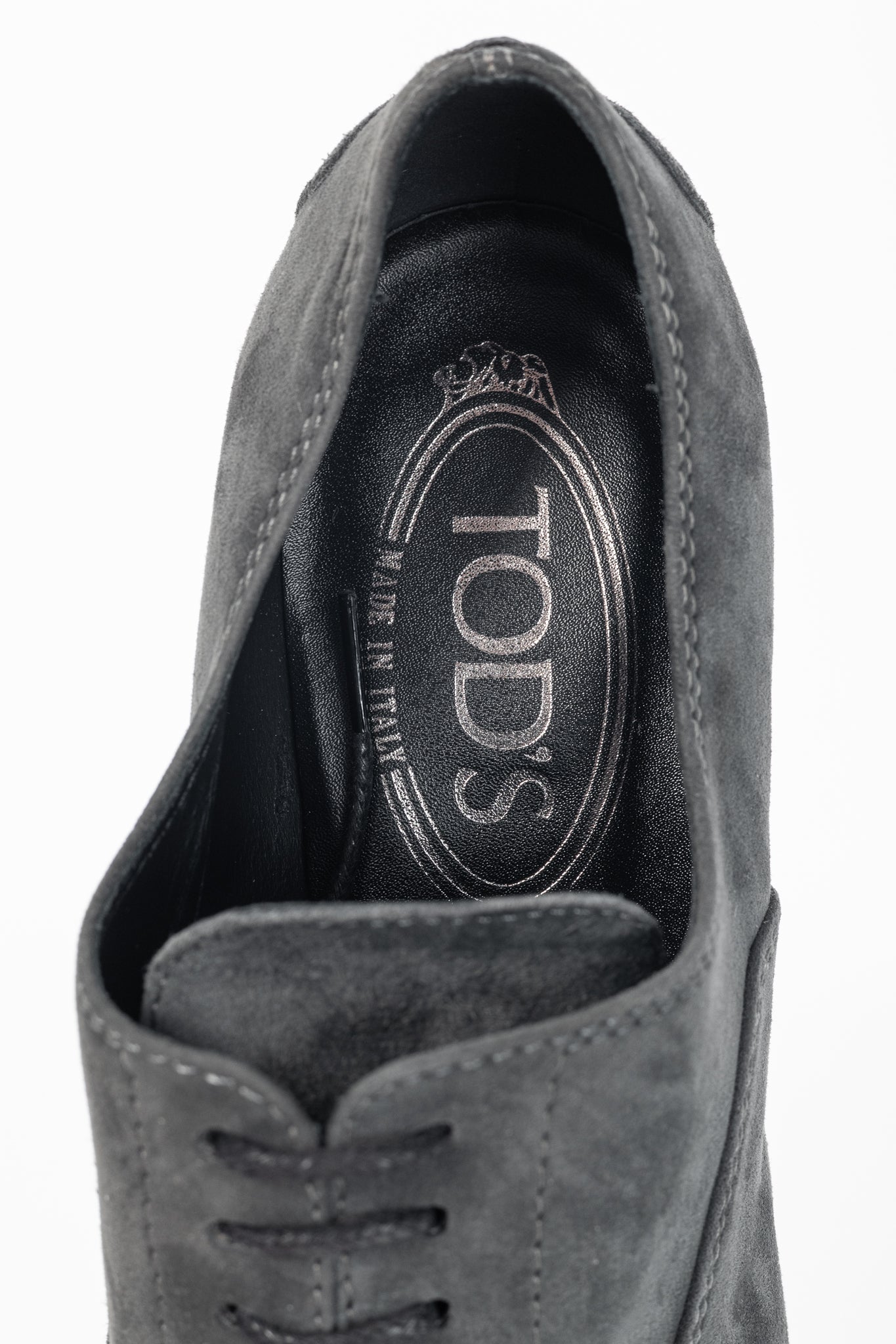 Tod's Grey Suede Cap-Toe Gommino Lace-Up Oxfords