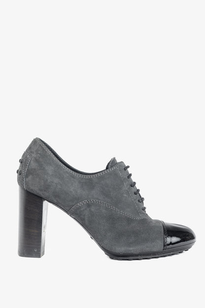 Tod's Grey Suede Cap-Toe Gommino Lace-Up Oxfords