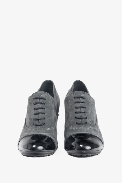 Tod's Grey Suede Cap-Toe Gommino Lace-Up Oxfords
