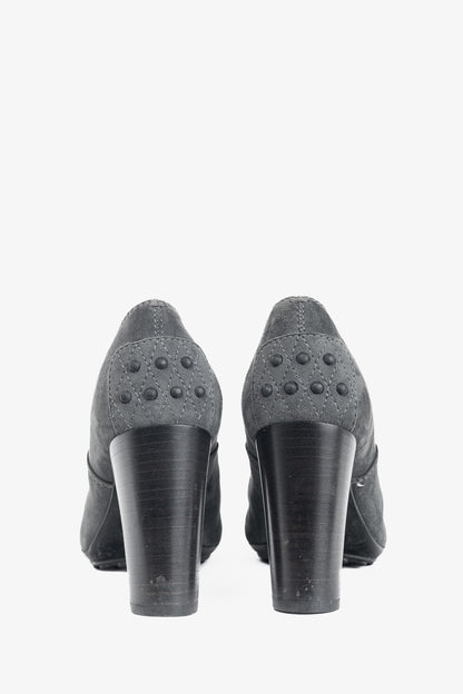Tod's Grey Suede Cap-Toe Gommino Lace-Up Oxfords