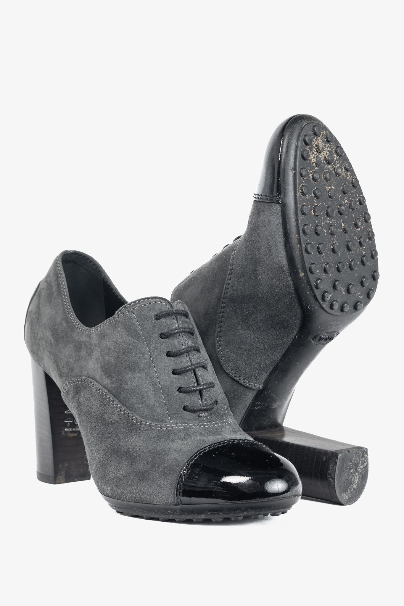 Tod's Grey Suede Cap-Toe Gommino Lace-Up Oxfords