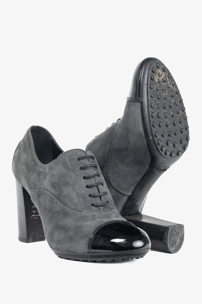 Tod's Grey Suede Cap-Toe Gommino Lace-Up Oxfords