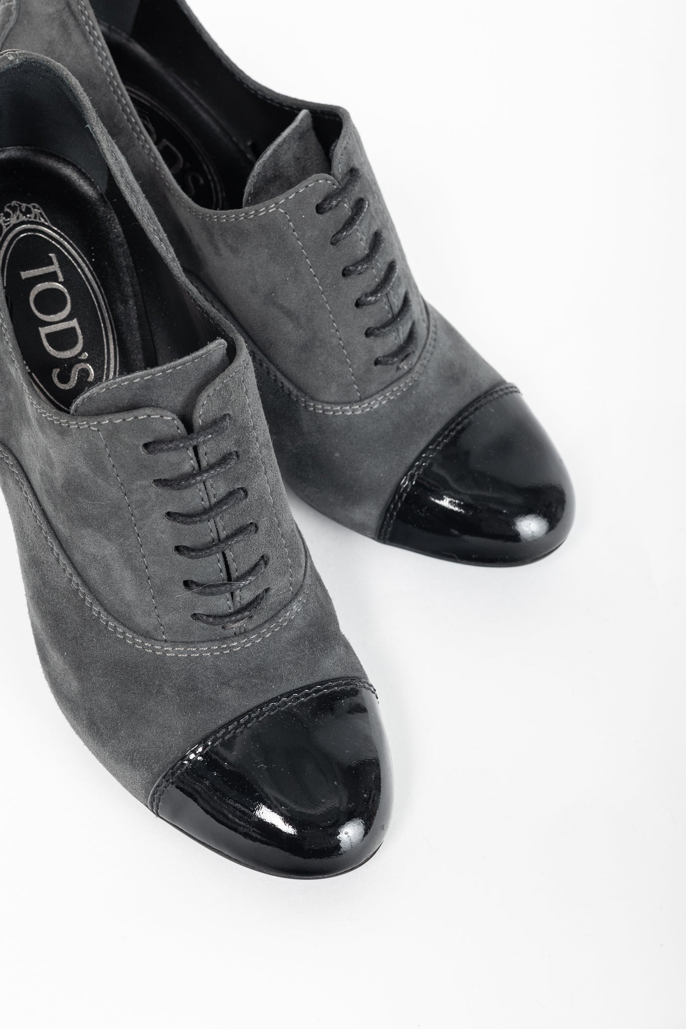 Tod's Grey Suede Cap-Toe Gommino Lace-Up Oxfords